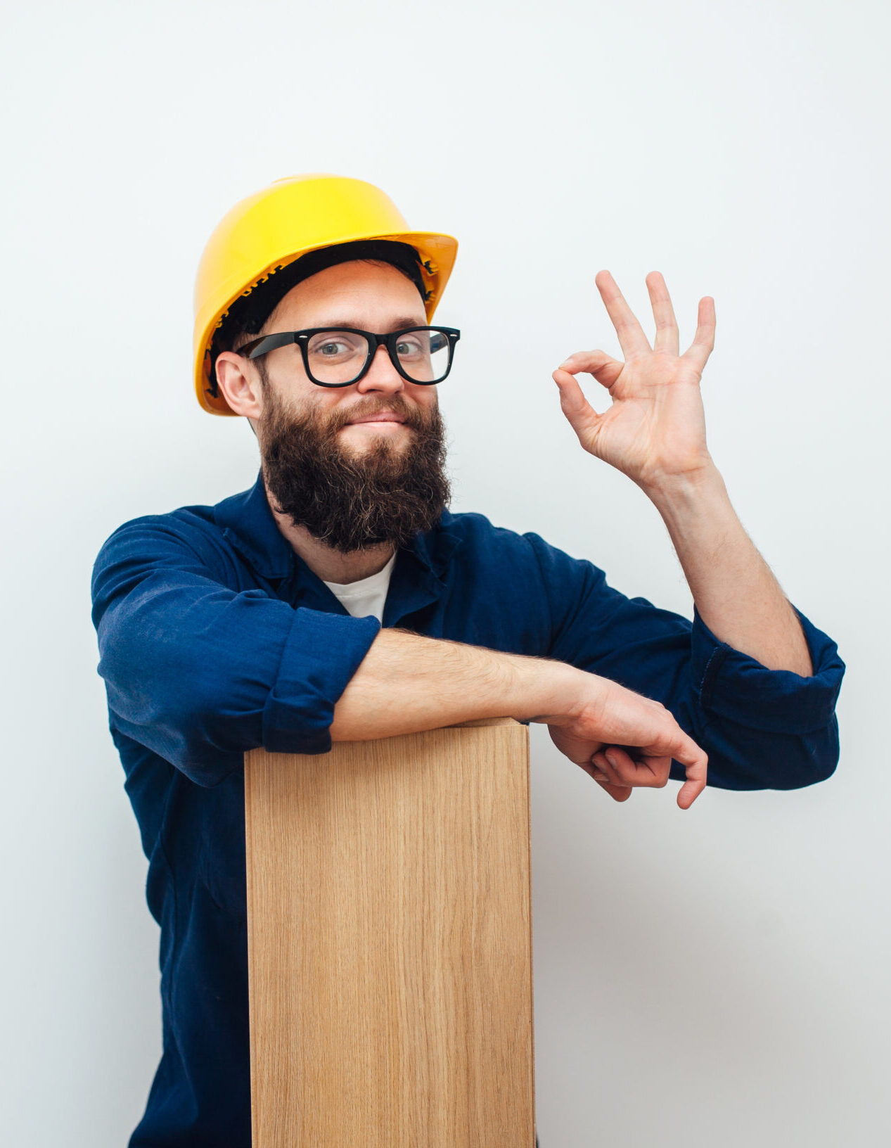 Cheerful,Worker,-,Craftsman,In,Work,Clothes,With,Floor,Laminate